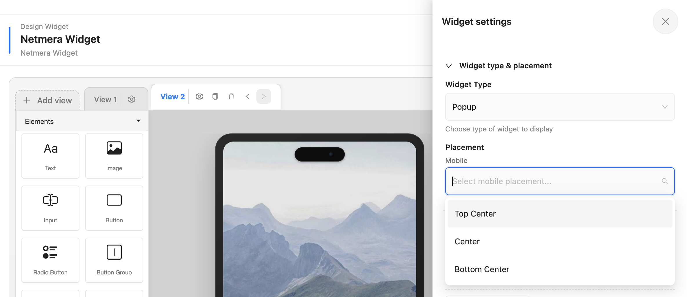 Widget placement options